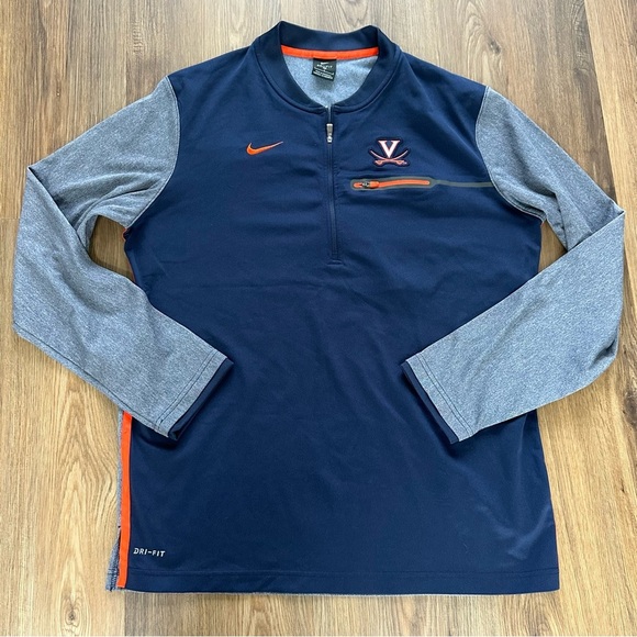 Virginia Cavaliers Jacket Men Large Blue Nike Dri Fit 1/4 Zip Pullover UVA ACC - Picture 1 of 8